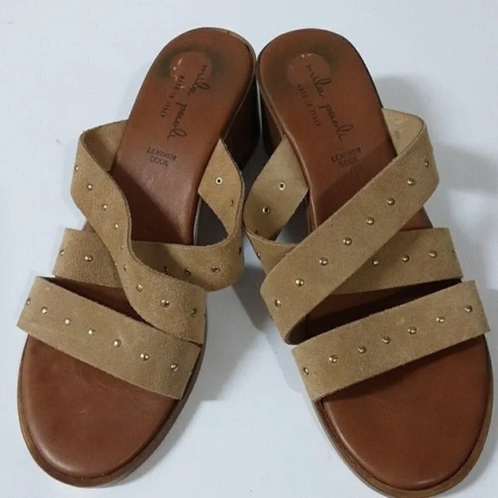 Mila Paoli women sandals leather suede 8 tan casual vacation beach summer